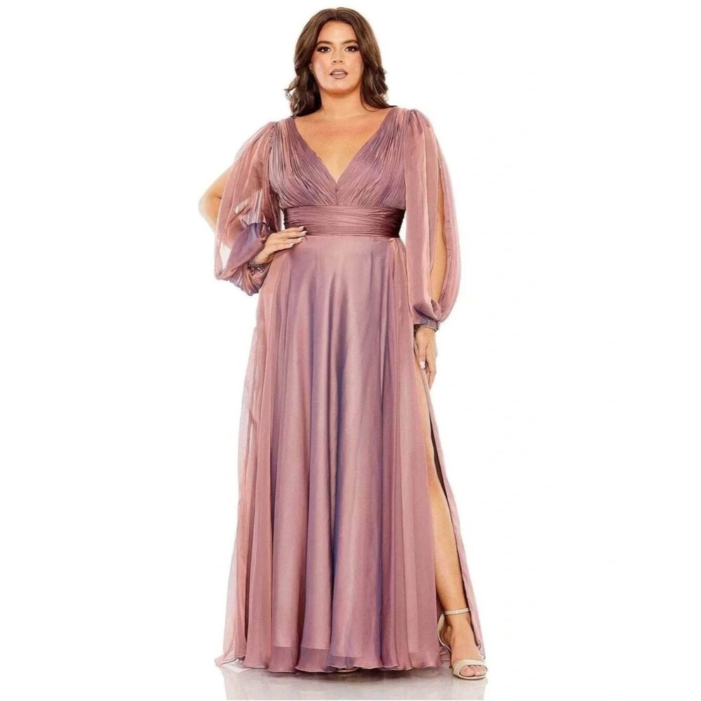 Mac Duggal Pull Sleeve Embellished Cuff V-Neck A-Line Gown Antique Rose Sz 18W
